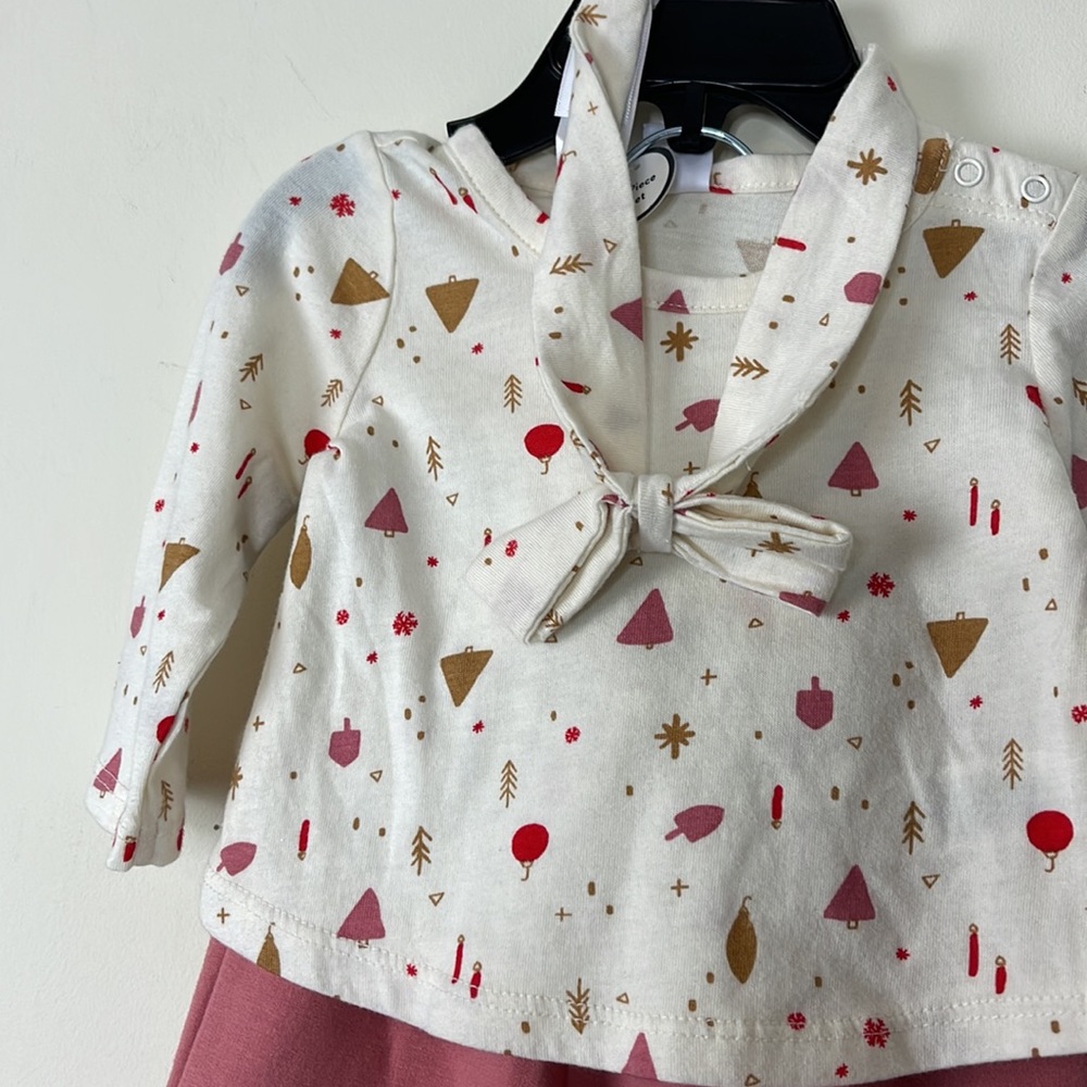Nordstrom Star Long Sleeve Top, Pants & Headband Set Ivory Winter- Pink, Size 3M - Picture 3 of 5